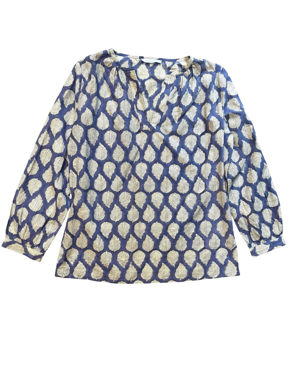 Le Bazar Coastal Cotton Leaf Print V-neck Popover Top size S LBC